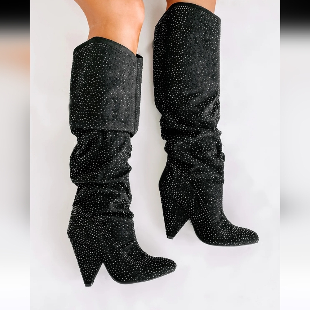 Summer Rio Black Rhinestone Slouch Knee High Boots NWT Size 7 - Picture 6 of 7